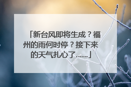 新台风即将生成？福州的雨何时停？接下来的天气扎心了……