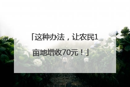 这种办法，让农民1亩地增收70元！